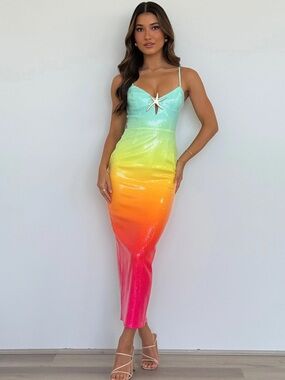 Ibiza Rainbow Ombre Sequin Midi Dress